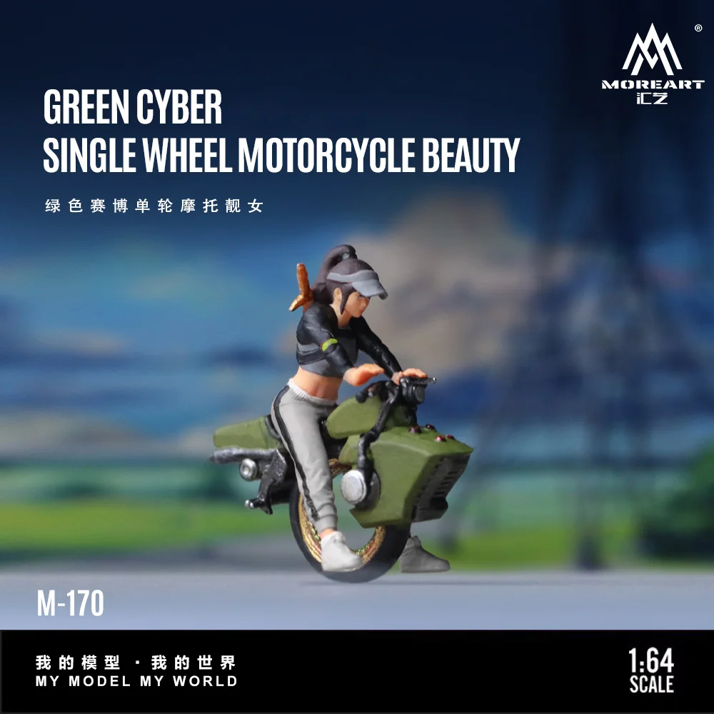 

MoreArt 1:64 Green Single-Wheeled Motorcycle Beauty Figure Resin Model, Miniature Scene Decoration Gift&Display