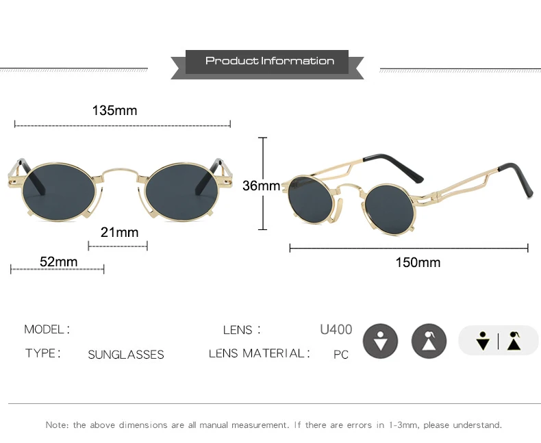 Punk Kleine Runde Sonnenbrille Frauen Retro Marke Designer Metall Rahmen Fashion Shades UV400 Sonnenbrille Weibliche Outdoor Brillen Männer – Detail 4