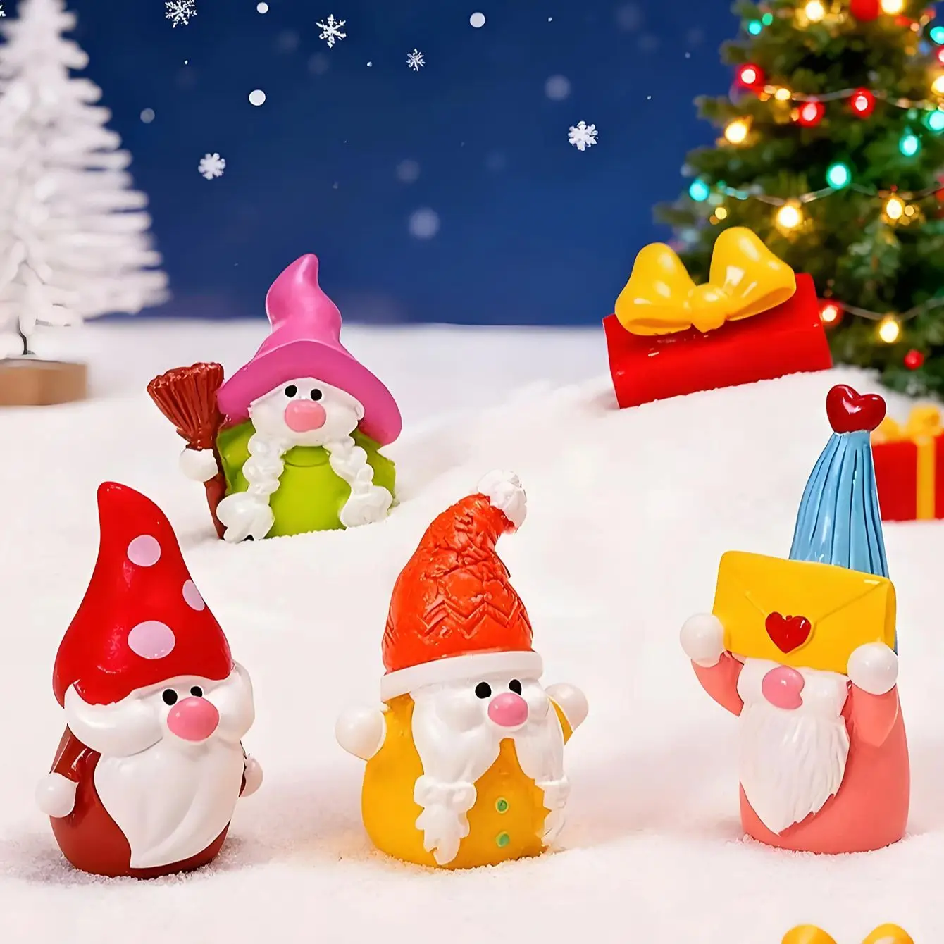 Juego de Mini figuritas de gnomos de resina, adornos navideños para decoración de árbol de Navidad, regalo de vacaciones de jardín de hadas DIY, 8 Uds.