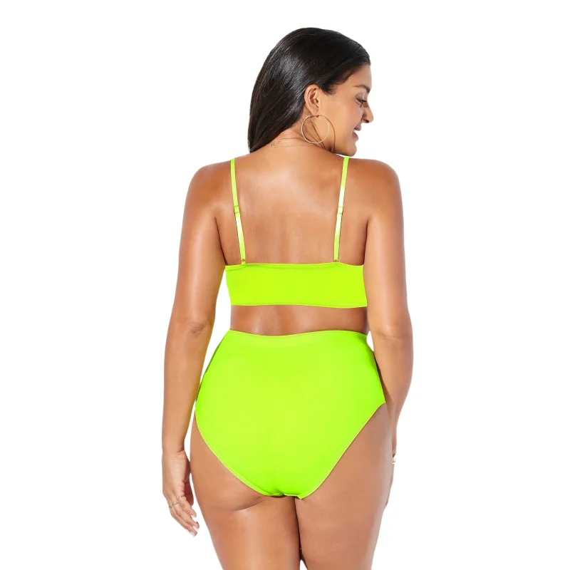 2024 Women\'s Plus Size High Waist Bikini Set Push Up Swimsuit Ruched Tummy Control Female Swimwear Two-Piece Swim Bath Suits