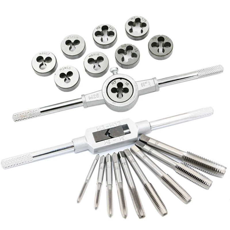 ABKP-20Pcs Hand Tools Plating Tap Dies Set Thread Plugs Taps Screw 1/16 Inch--1/2 Inch M3-M12