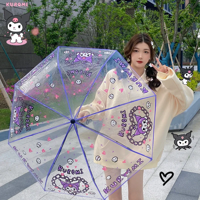 Sanrio Umbrella Kuromi Automatic Folding Umbrellas Cinnamoroll Y2K Hello Kitty Melody Portable Folding Transparent Umbrellas