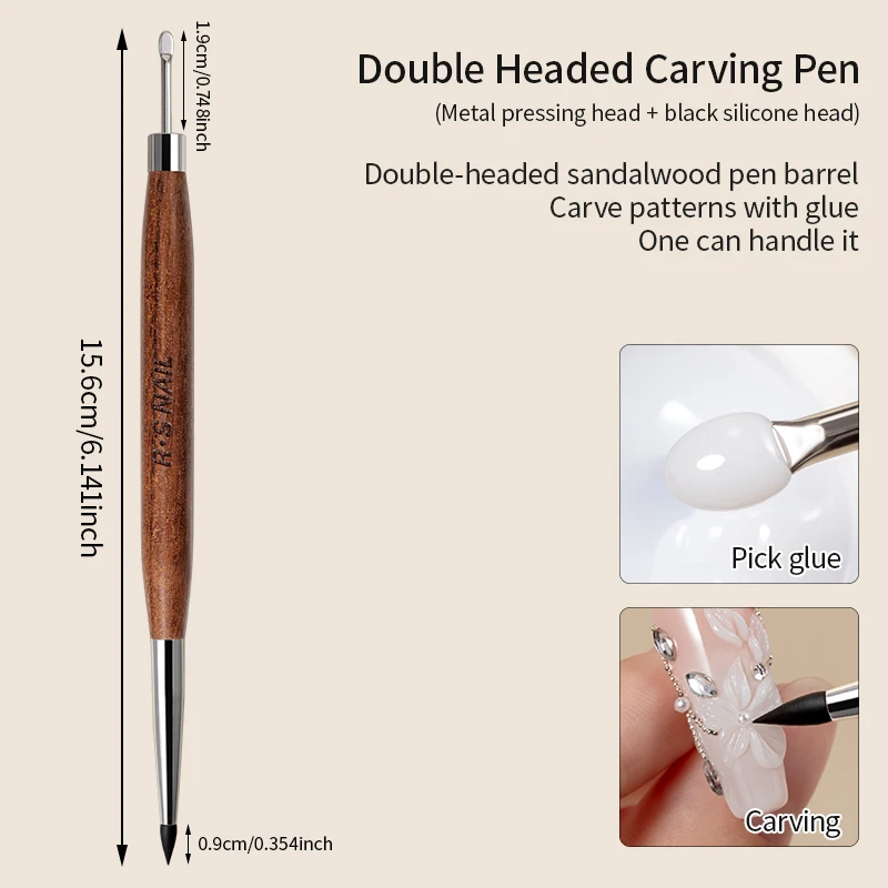 RSNAIL 1/2PCS Holz Doppel Kopf Nail art Pinsel Silikon Carving Stift Nagel Liefert Carving Blume Malerei Stift für Nail art Werkzeug