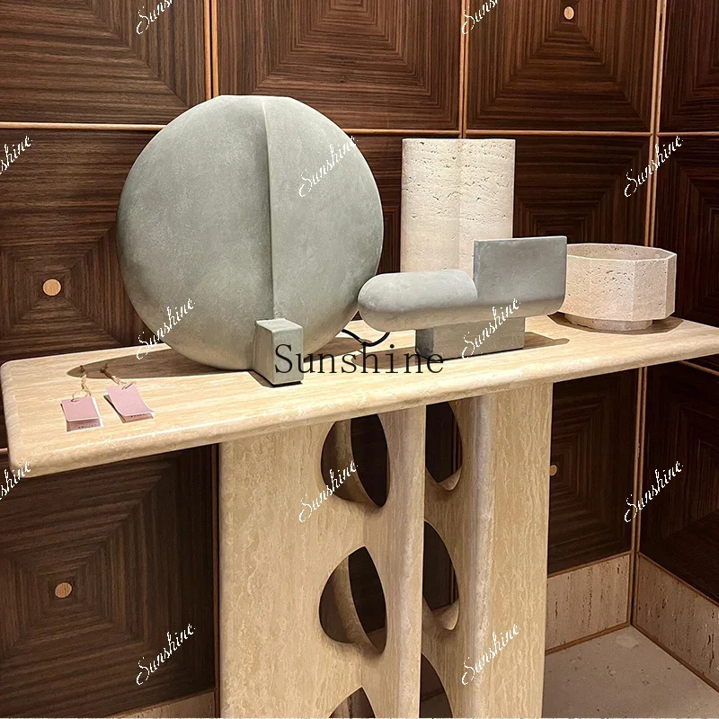 Wabi-sabi wind natural travertine entry ultra-narrow retro strip case is decorated against the wall entrance platform   TF