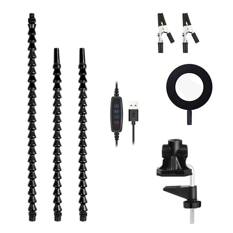Tabletop Clamp Base Helping Hands Soldering Third Hand Tool With 3X LED Illuminated Magnifying Glass PCB Board Holder