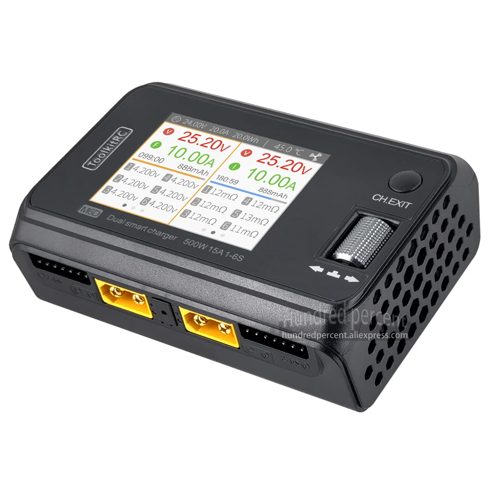ToolkitRC M6D V3 Charger Black DC 500W Intelligent Dual Channel 1S 2S 3S 4S 5S 6S Toy Model Car Lithium Battery Fast Charging