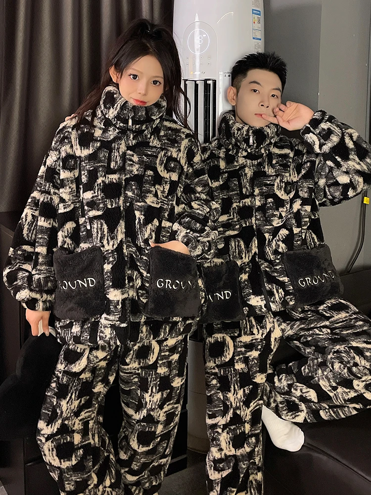 

DAIMELU long sleeved sleepwear set winter pajamas men's coral fleece plus size thickened warm male high-end loungewear suit boy