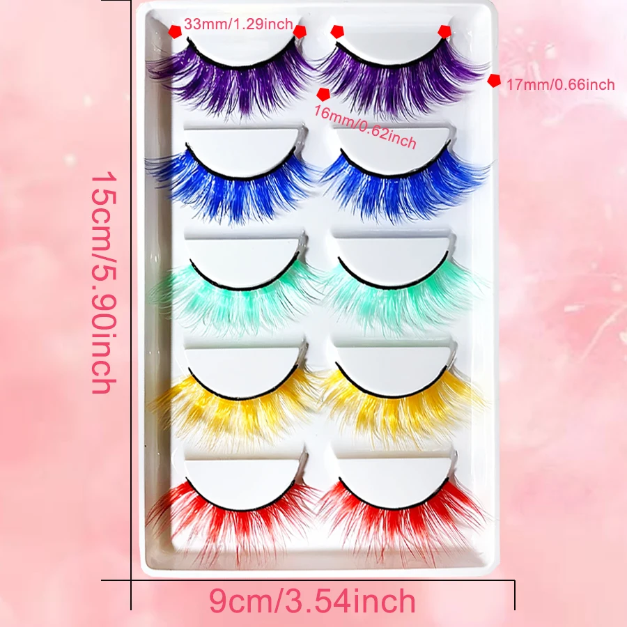 5 par mieszanych kolorów sztucznych rzęs 3D, naturalne, gęste i miękkie rzęsy do makijażu scenicznego w kształcie litery D, przesadzone rzęsy