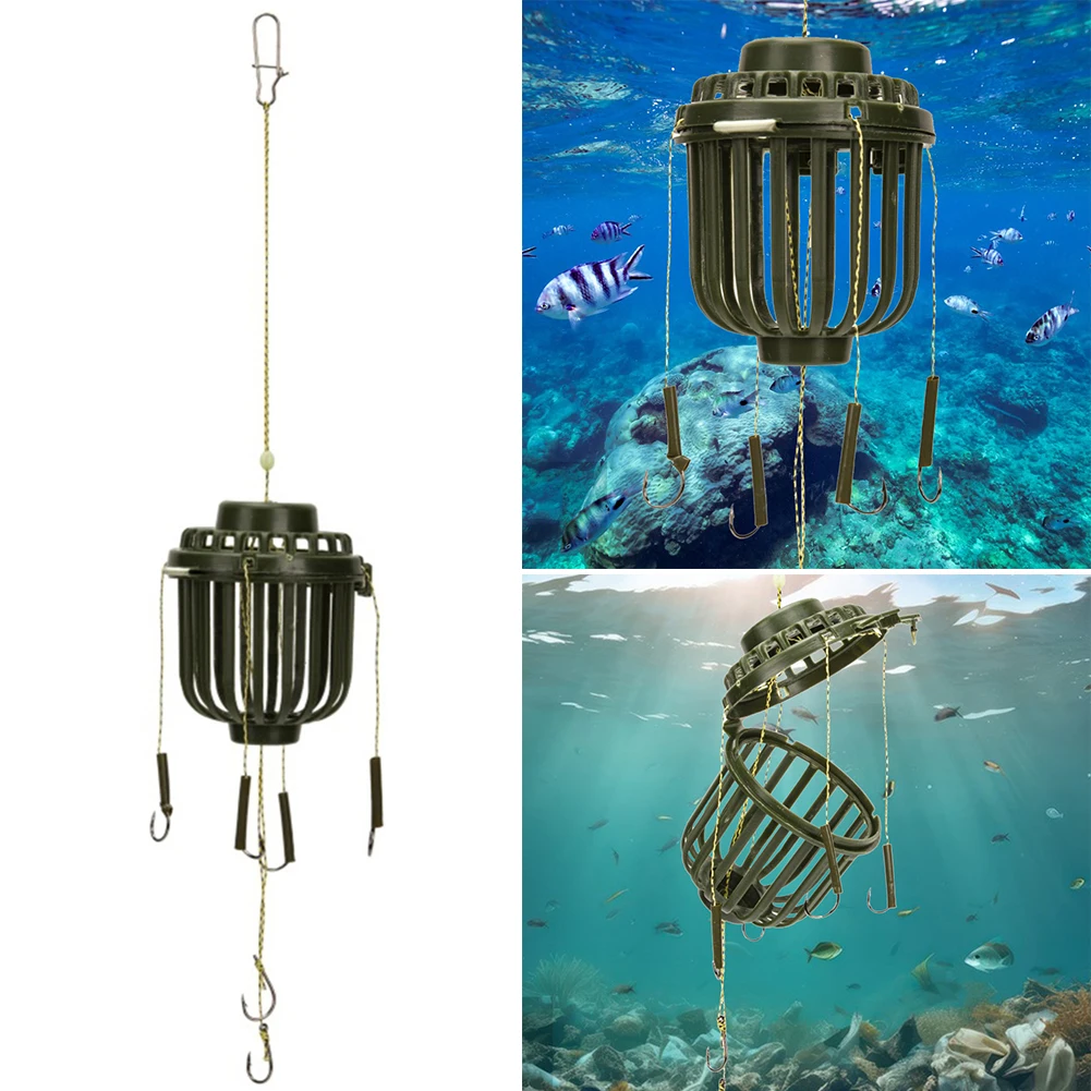 Fishing Feeder Cage with 4 Sharp Hooks Carp Fishing Bait Trap Cage Wear-Resistance Feeder Basket Lure Feeder for Fishing