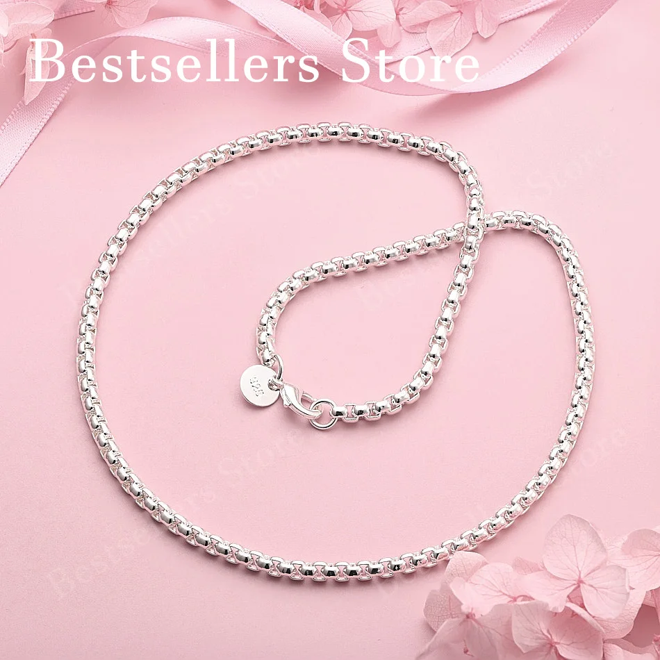 

925 Sterling Silver Simple 4mm Box Chain Necklace, Fashionable Party and Wedding Jewelry for Men and Women
