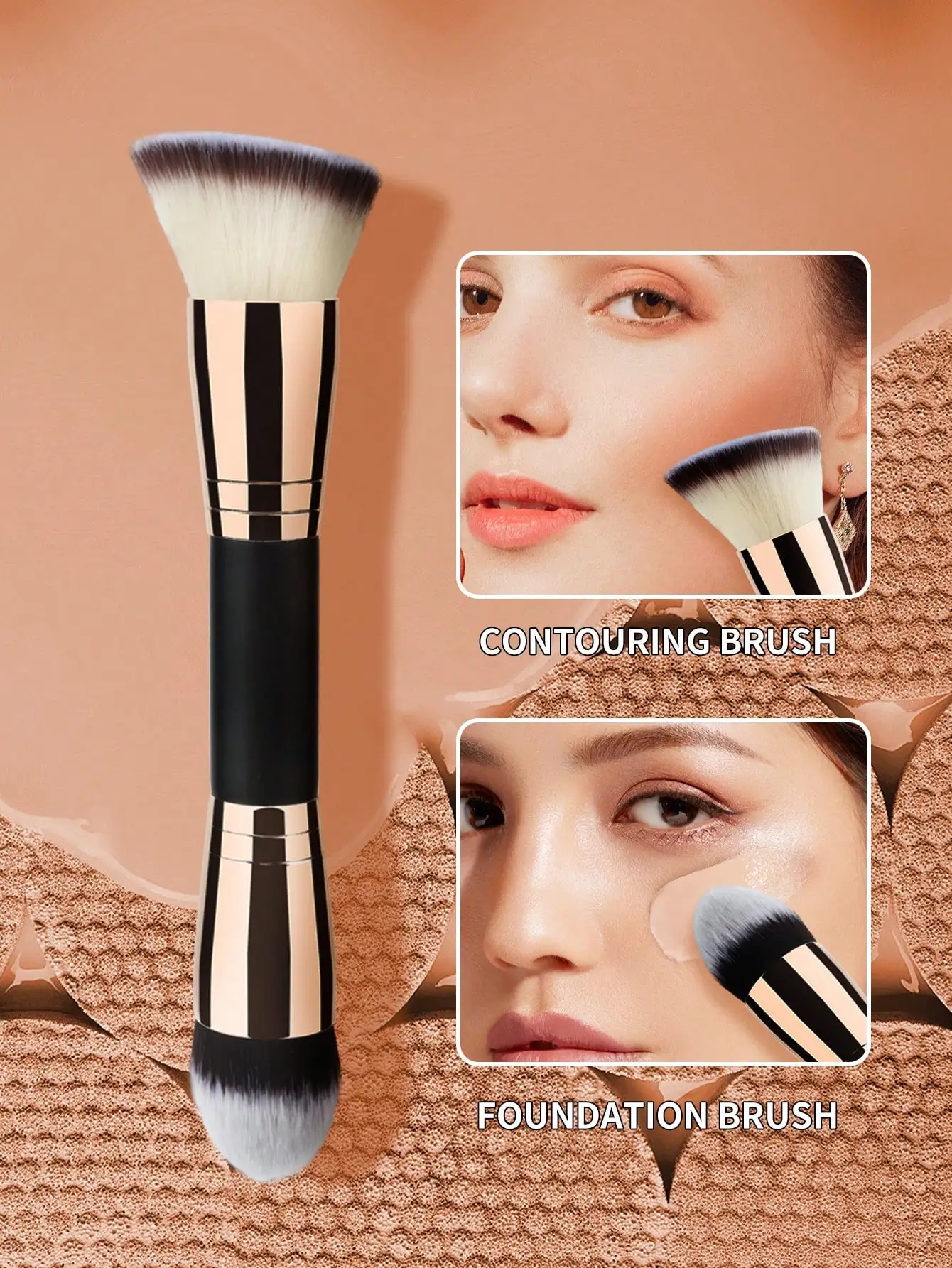 

1pc Double-Ended Foundation Brush & Contour Brush Multipurpose Makeup Tool, Flat Top Kabuki Premium Makeup Brush For Liquid, Cream, And Powder - Blending, And Blush Buffing Stippling Face Make Up Tools Fit For Home, Travel & Gifting,Travel,Travel Essentia