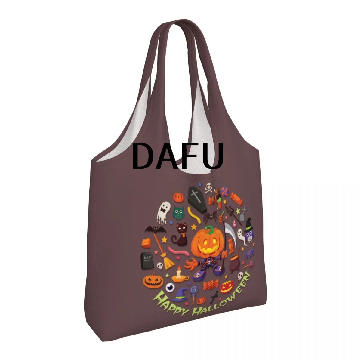 Happy Halloween Funny Halloween Print Cotton Tote Bag - Casual Commuter Shoulder Bag for Work Grocery Shopping Trick or Treat