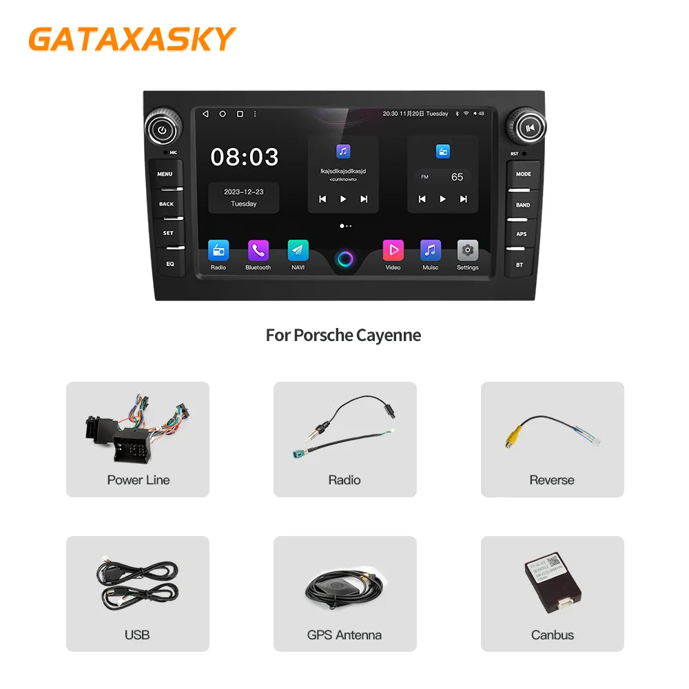 GATAXASKY 8 \'\'Android 12 autoradio lettore multimediale Stereo 360 fotocamera per Porsche Cayenne 955 957 GTS 2003-2010 CarPlay AUTO GPS