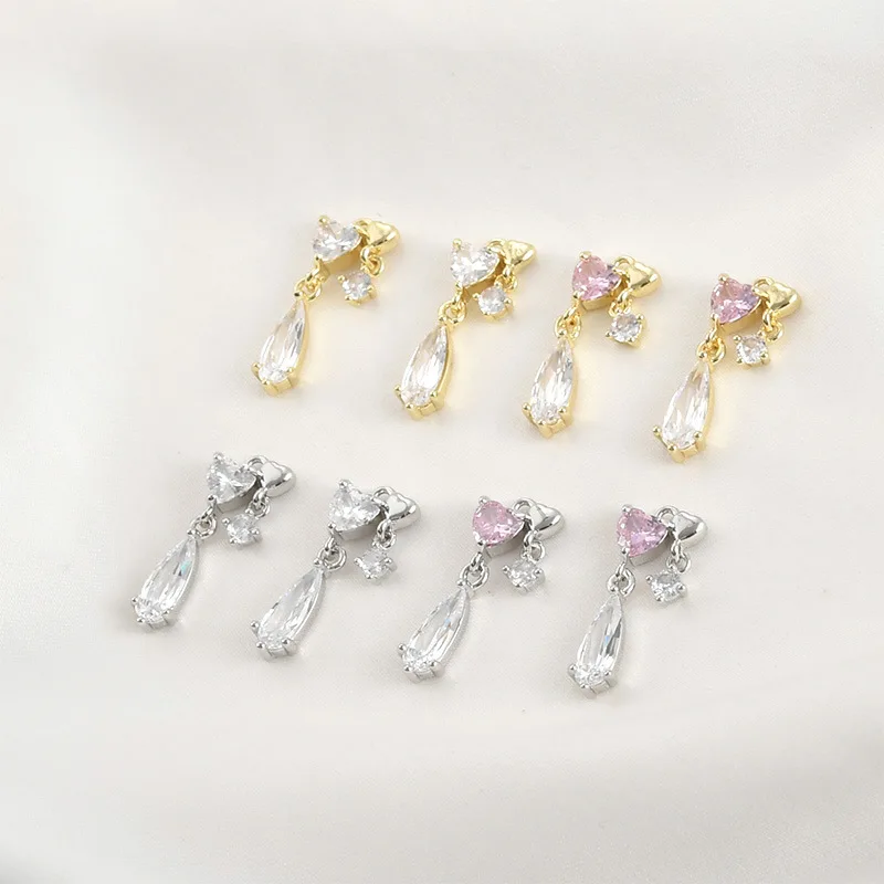 14k Real Gold Color Retention Double Love Long Water Drop Pendant DIY Handmade Earrings Necklace Hairpin Jewelry Accessories