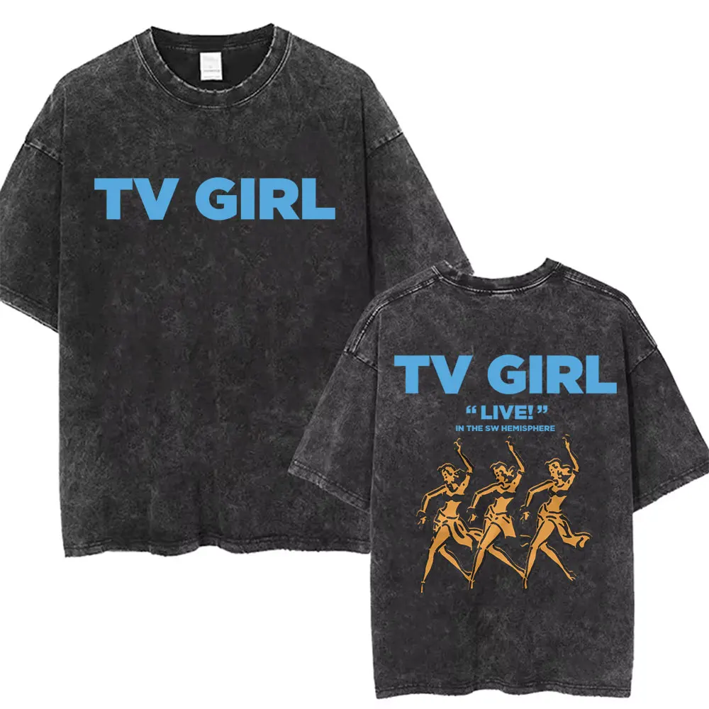 

TV Girl Who Really Cares Album Vintage Washed T Shirt Men Women Cotton Oversized Tshirt Men's Fashion T-Shirts Casual Streetwear