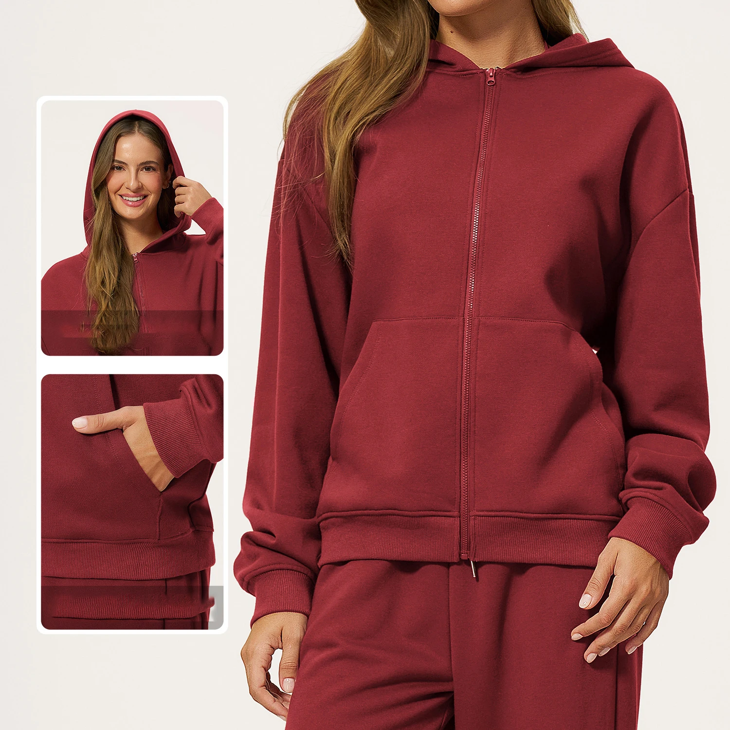 Autumn And Winter Warm Fleece Hooded Sweatshirt Yoga Jacket Women's Fitness Wear Autumn And Winter Fitness Zipper Sports Wear