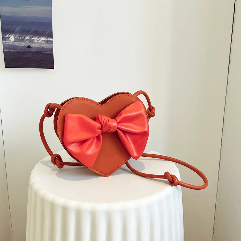 Cute Heart Shoulder Bag Female Kawaii Small Bowknot Crossbody Bag Women Cell Phone Purse Womens Pouch Handbags for Women