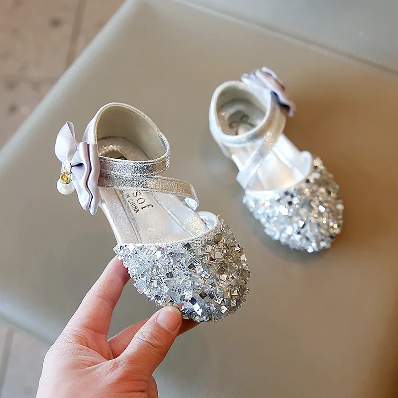 1-12 Toddler Sandals Summer 2022 Kid Shoe Baby Princess Leather Shoes Child Sandals Girl Crystal Sequins Party Fashion Bow Shoe