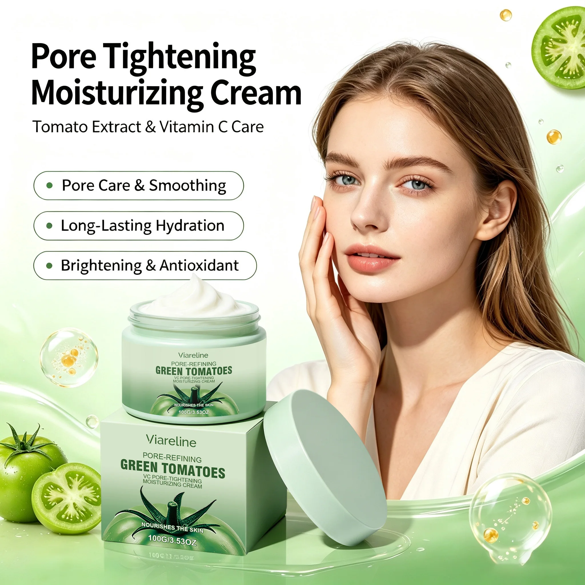 Green Tomato Pore Minimizing Moisturizer Cream Moisturizing Refine Pores Brighten Dull Skin Smooth Texture Oil Balance Care