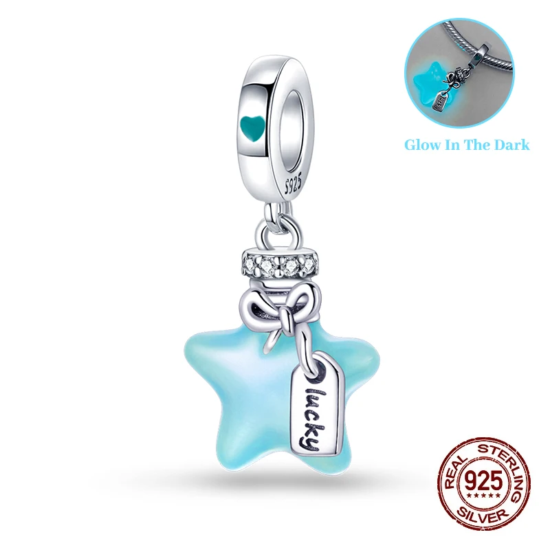 Encantos 925 prata esterlina estrelas luminosas pingentes encantos caber charme original pulseira colar contas diy jewerlry acessórios