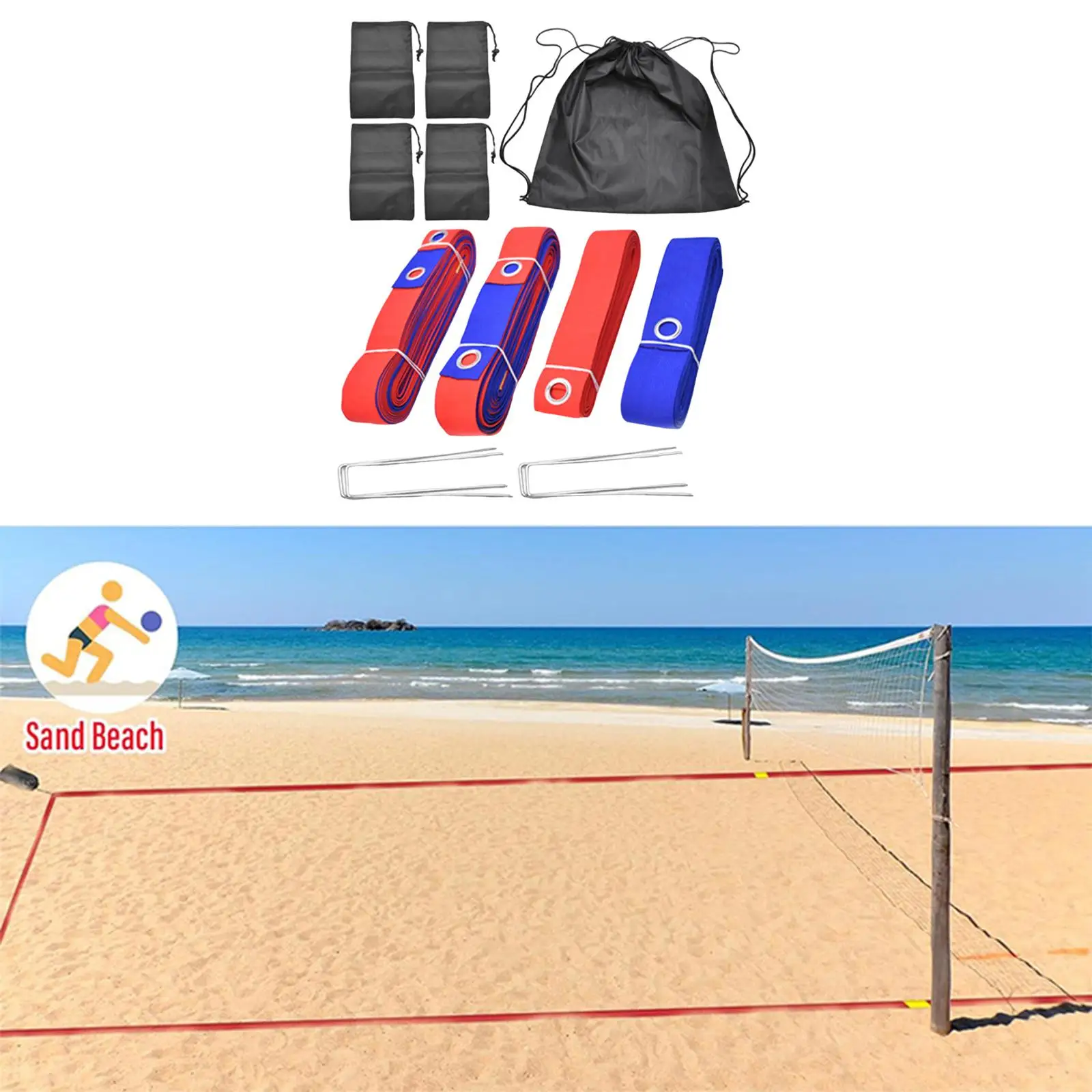 

Sand Beach Volleyball Lines Markers Set Portable Accessory Simple Assembly for Outdoor Grass 52.5 ft and 26.2 ft Line