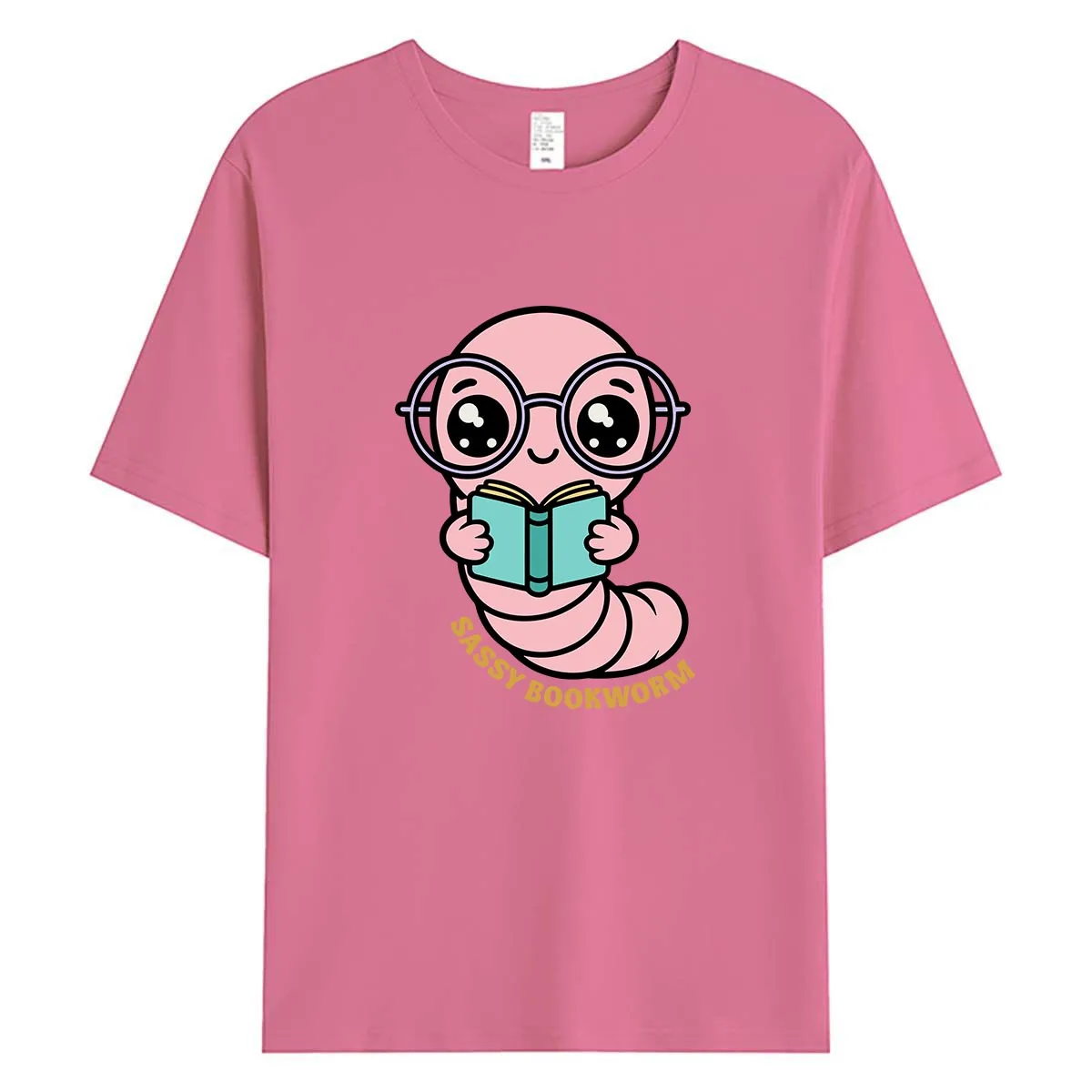Sassy Bookworm Printed Women T Shirt Funny Pink Worm Reading Graphic Tees Harajuku Short Sleeve Female Tops Summer Clothing