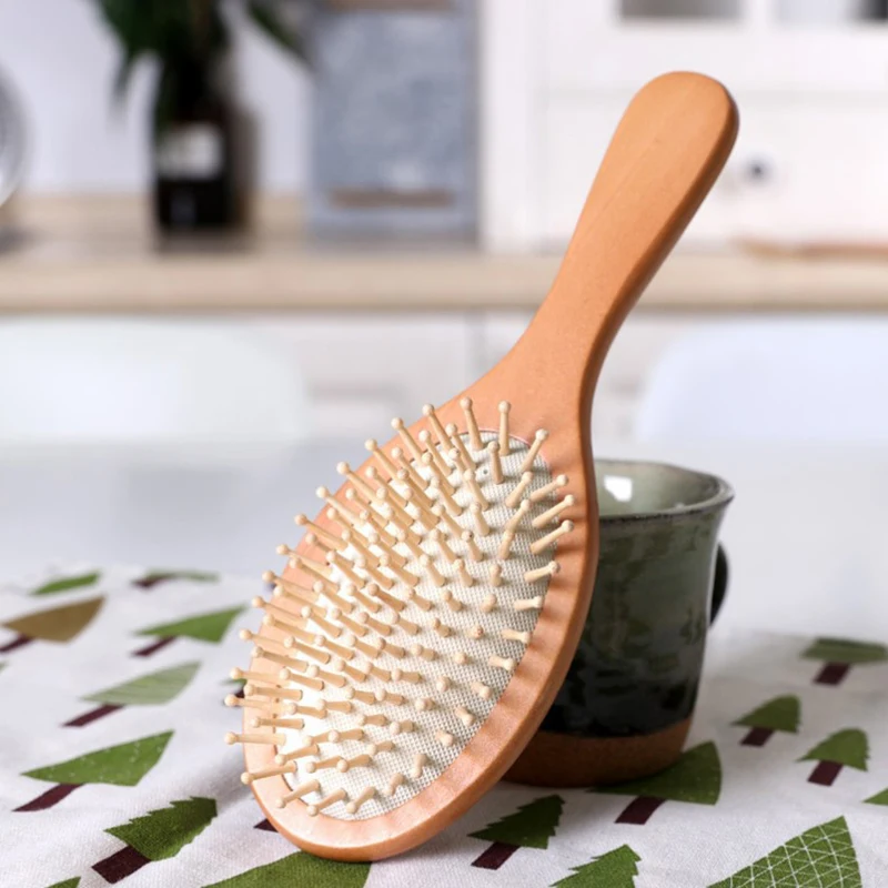 Wood Comb Professional Healthy Paddle Cushion Hair Loss Massage Brush Hairbrush Comb Scalp Hair Care Healthy Bamboo Comb 1 Piece