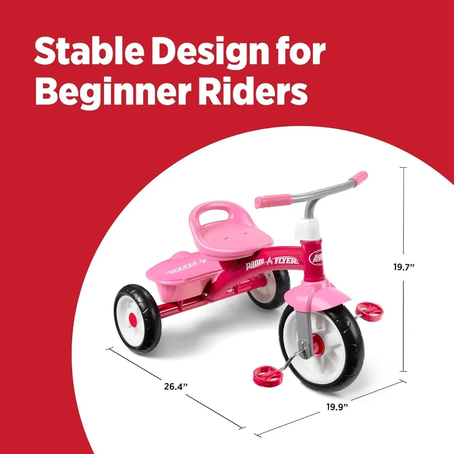 Triciclo Red Rider para edades de 2,5 y 5 años, triciclo de bicicleta de tres ruedas para niños pequeños, juguete de conducción al aire libre, marco de acero duradero, asiento ajustable exclusivo