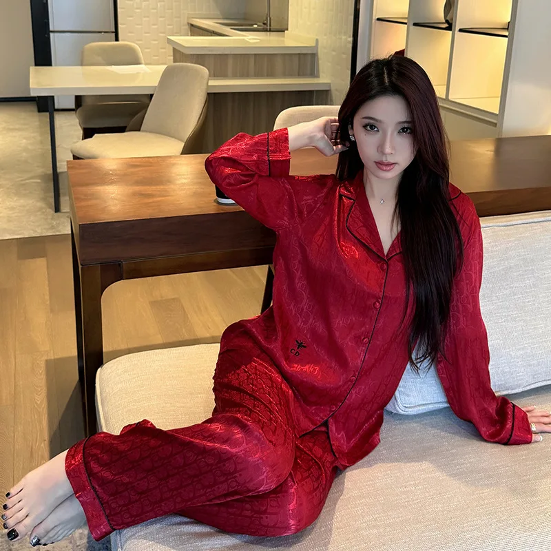 2024 Autumn Highend Two Piece Long Sleeved Pant Jacquard Embroidery Set Women Sleepwear Fashion Seasonal Luxury Ins Style Pajama