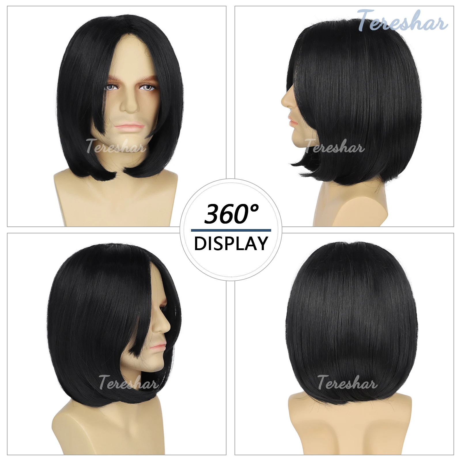 Tereshar Professor Severus Snape Synthetic Wig Short Straight Black Men Wig for Adults Michael Jackson Assassin Wick Costune Wig