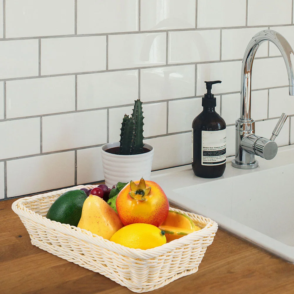 

Plastic Woven Fruit Basket Bread Baskets Desktop Pastoral Style Pp Storage Hamper