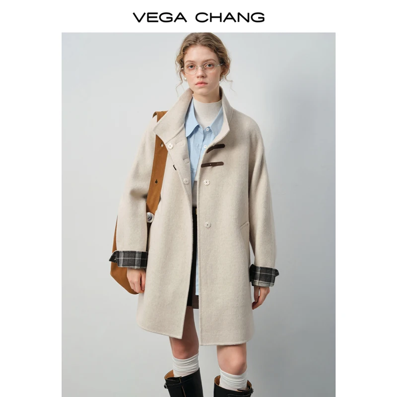 

Vega Chang New Winter Women's Wool Blend Stand Collar Double-Sided Woolen Coat [Wool Material]