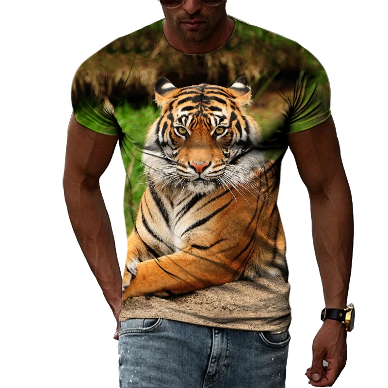 Cool Tiger Summer Fashion Domineering Casual Personality 3D Harajuku Print Men\'s Comfortable Round Neck Short Sleeve T-Shirt Top