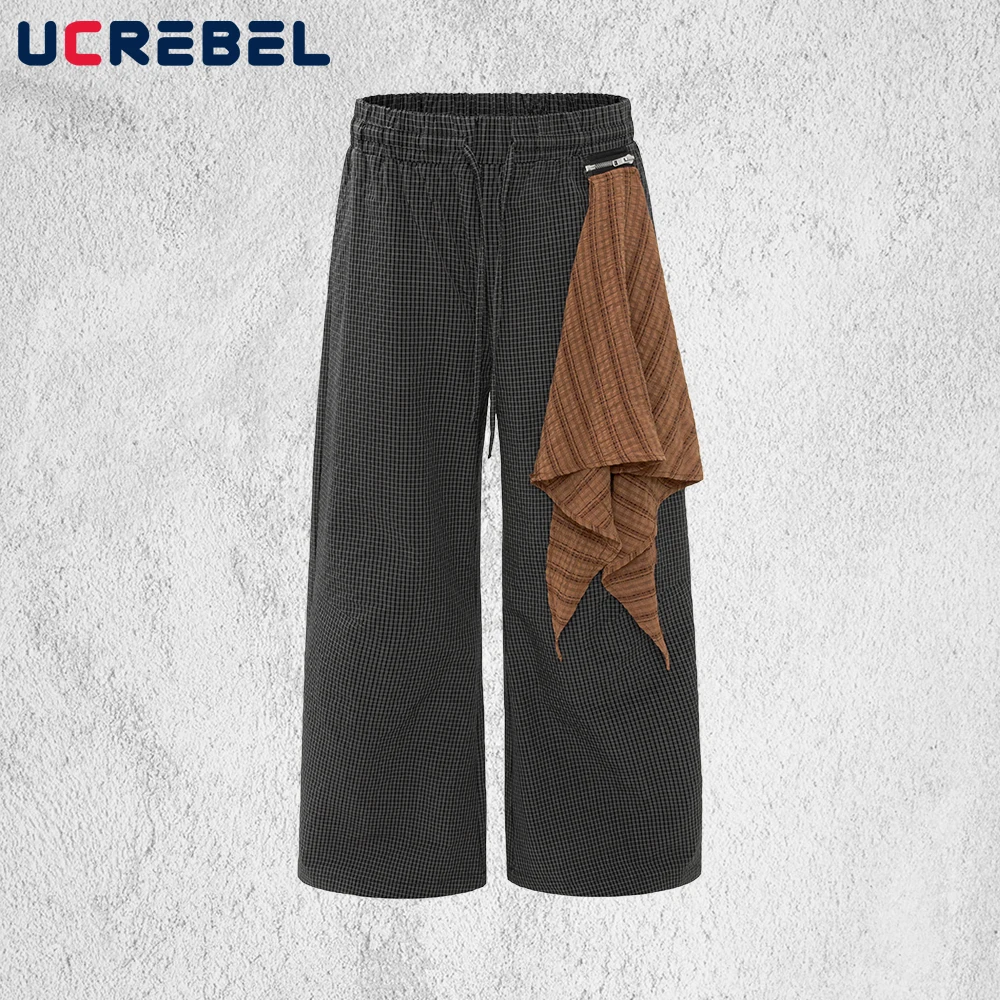 

Клетчатые широкие брюки, мужская уличная одежда в стиле хип-хоп, осенние повседневные мешковатые брюки с эластичной резинкой на талии, мужские брюки