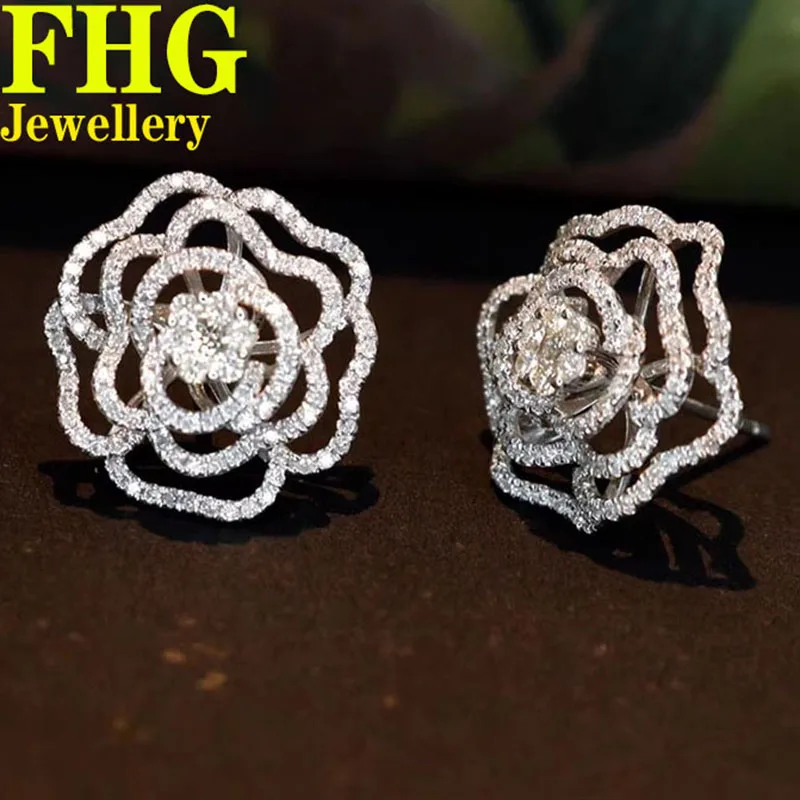 Real Diamond 18K Au750 White Gold Earrings Diamond 1Carat  Wedding Party Engagement Anniversary Fashion Elegant