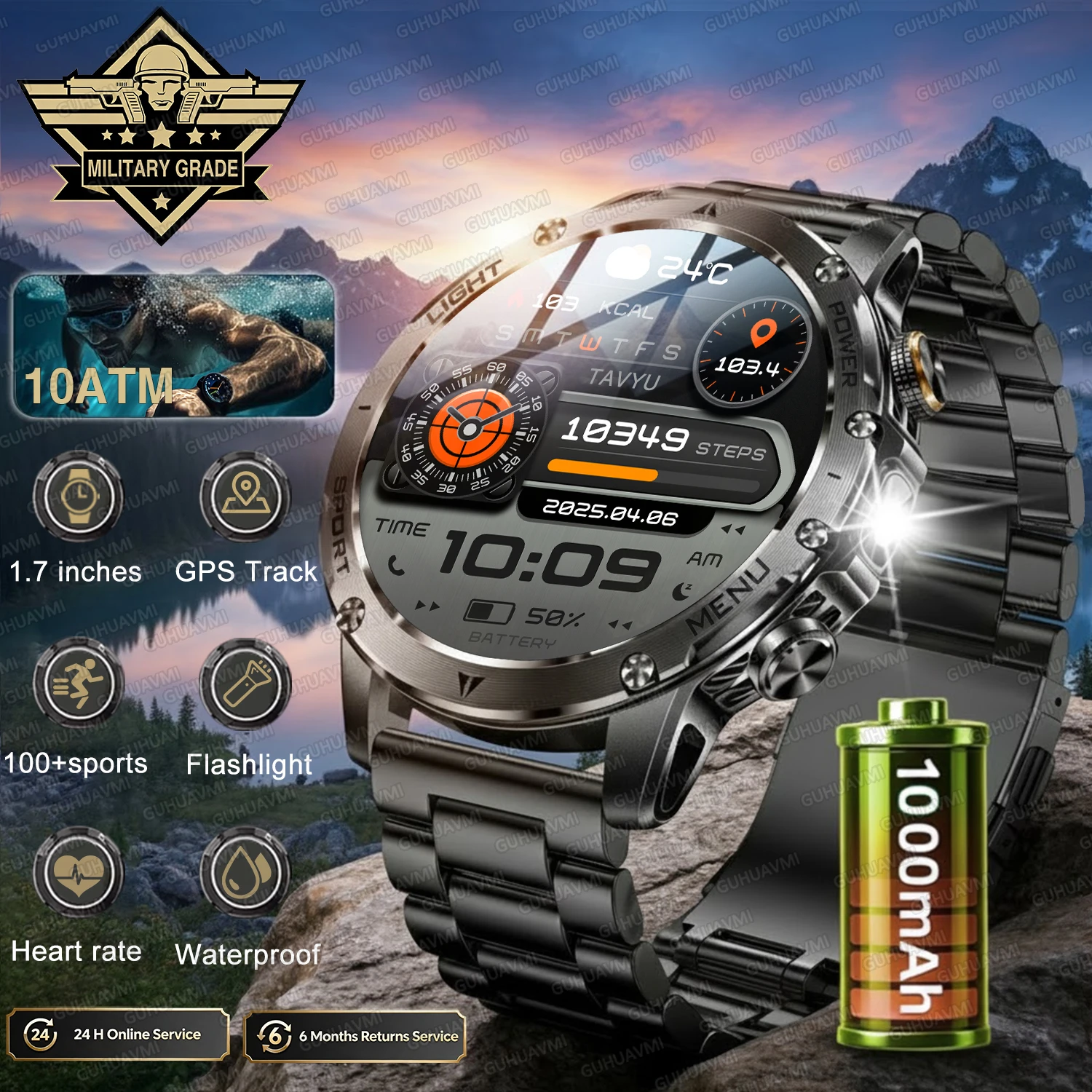 

Новые смарт-часы 2026 года: военные, с аккумулятором 1000 мАч, ультрапрочные, GPS-трекер, водонепроницаемость 10ATM, для спорта на открытом воздухе и бега