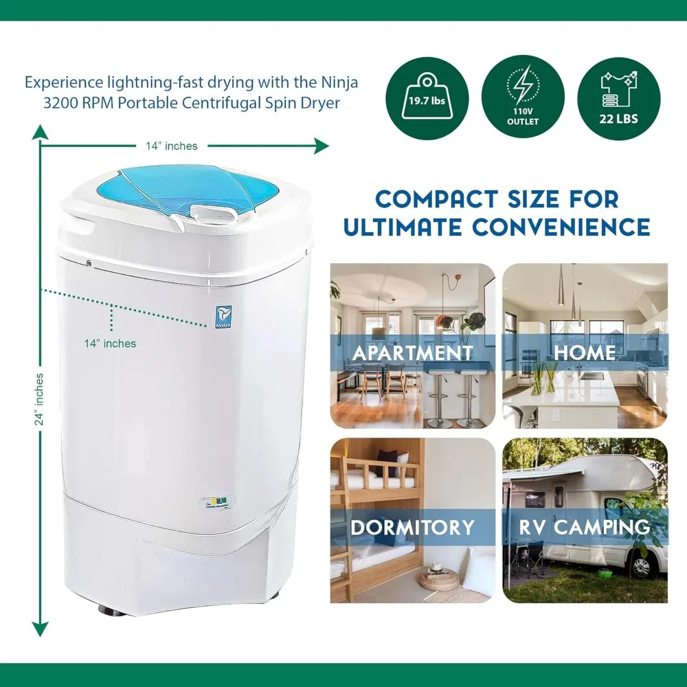 Spin Dryer - Portable Dryer for Clothes - Spin Dryer for Clothes, with 3200 RPM