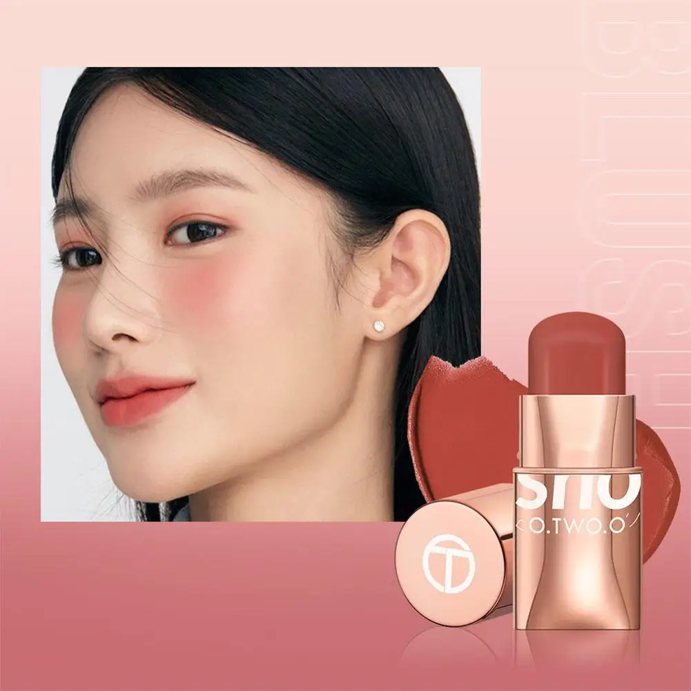 1pcs Smoky Rose Blusher Stick Cream Smooth Cheek Tint Face Nude Contour Blush Matte Monochrome Apricot Makeup Pink Rouge Na B1H3