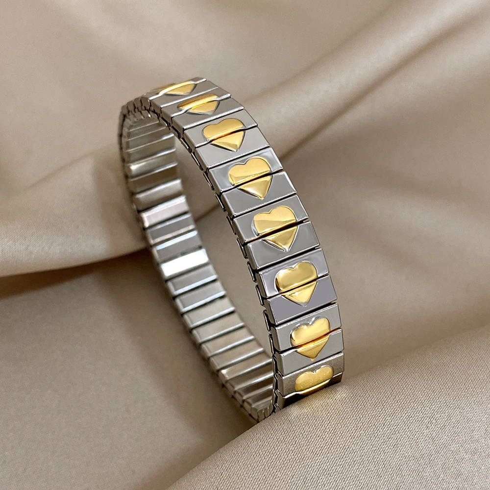 Freetry Waterproof Stainless Steel Heart Love Adjustable Bangles for Women Elasticity Bracelets Multiple Styles Wrist Jewelry