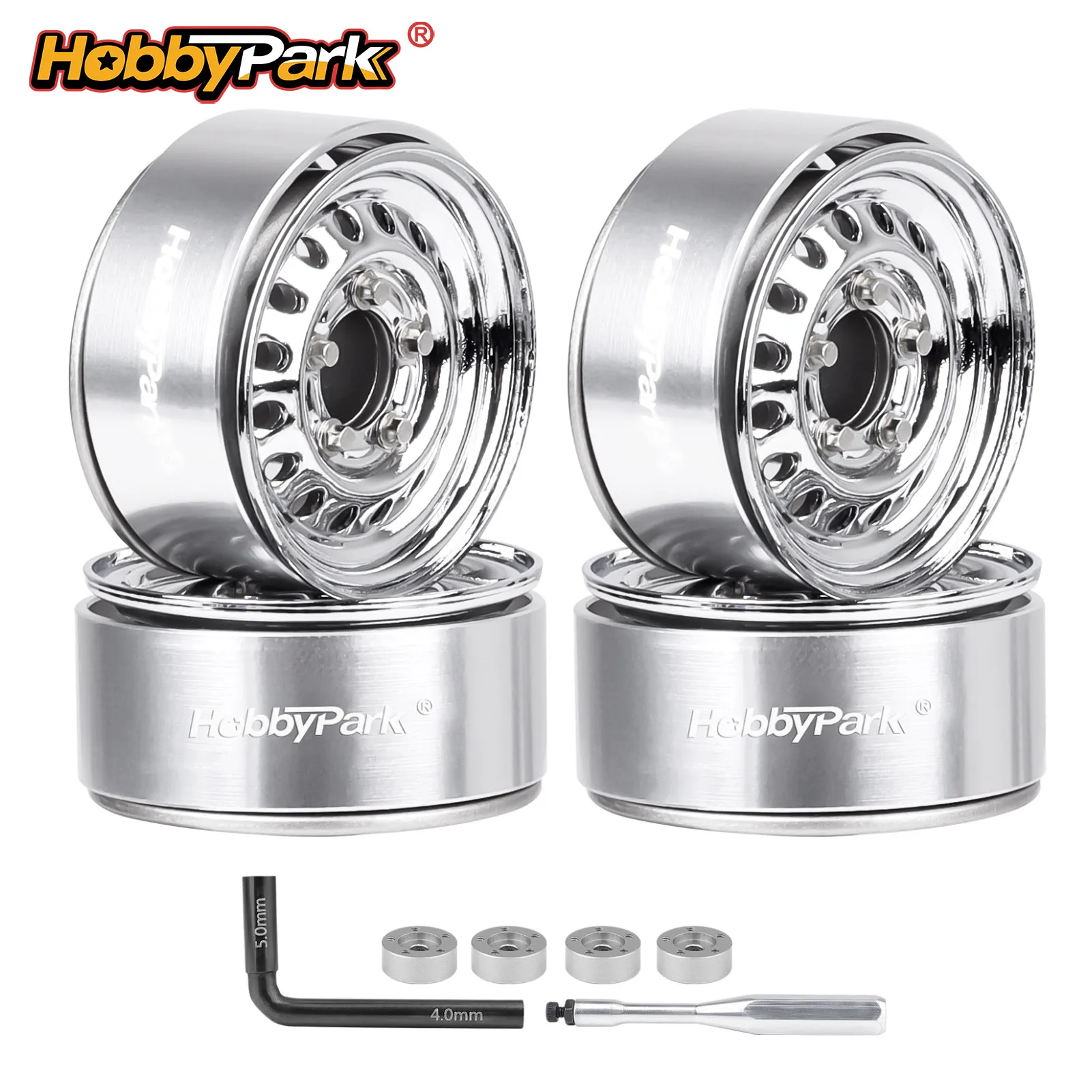 

HobbyPark 1.0 Beadlock Wheels Negative Offset Stamped Steel 1.0" Wheels with Wheel Nut Wrench for 1/18 1/24 RC Crawler