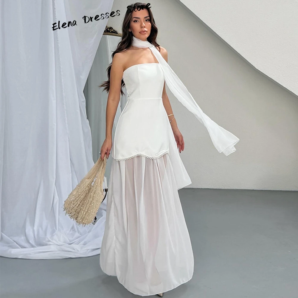 Maßgeschneidertes weißes, trägerloses, ärmelloses Abendkleid im A-Linien-Schnitt mit Perlen, Promi-Kleid, modisches Partykleid mit Reißverschluss am Rücken – Detail 4