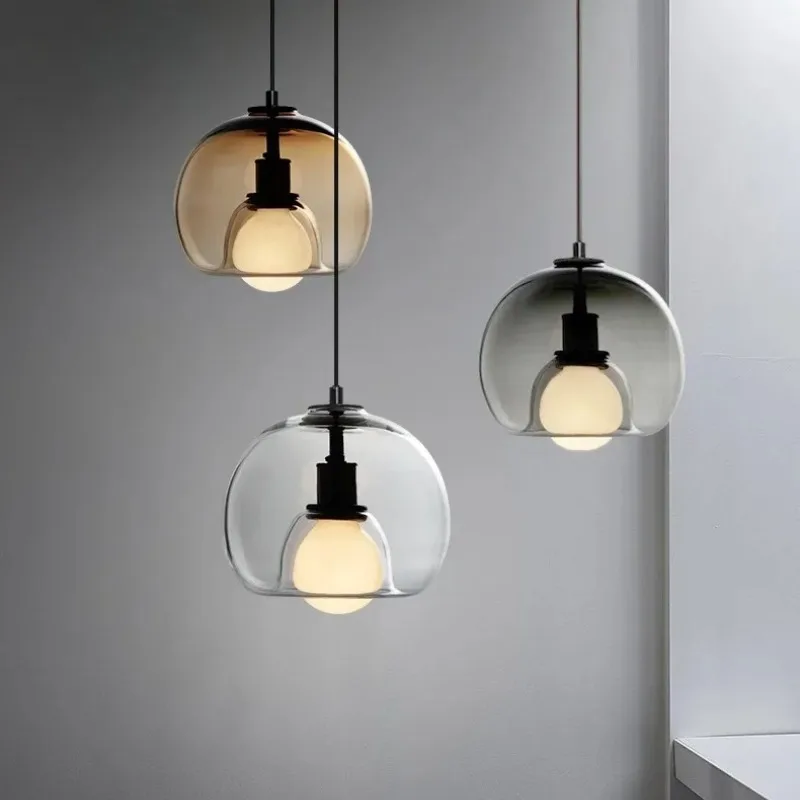 

Nordic Three Head Restaurant Glass Single Head Ball Pendant Lights LED Luxury Bar Chandelier Modern Simple Bedside Dining