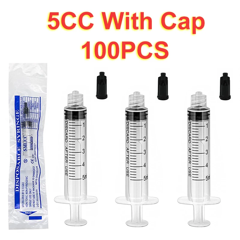 100PCS 5ml Luer Lock  Syringe With Cap Individually Wrapped Sterilized Injector for Dispensing Liquid Glue