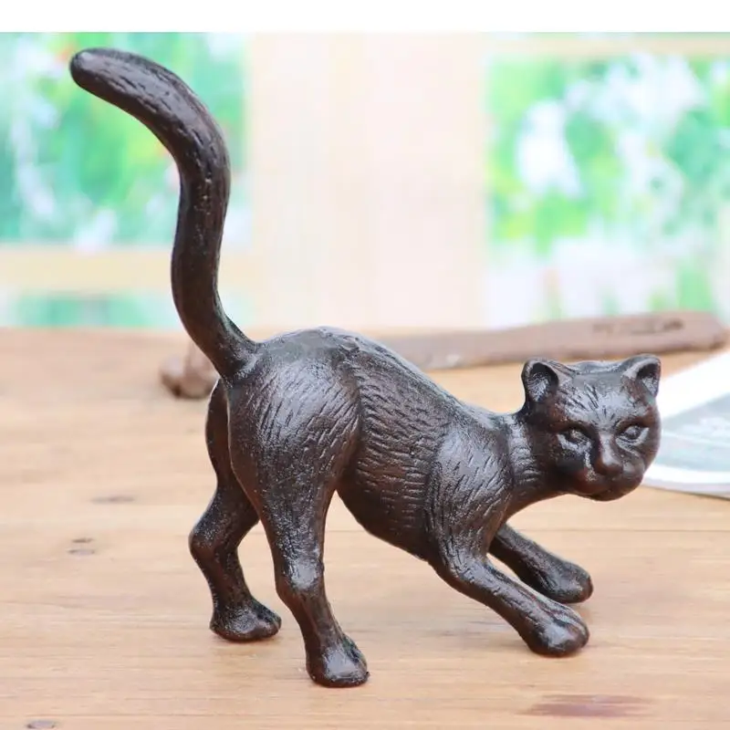 

Retro Cast Iron Crafts Black Cat Simulation Animal Statuette Desktop Ornament Children's Room Layout Nordic Home Decor Gift