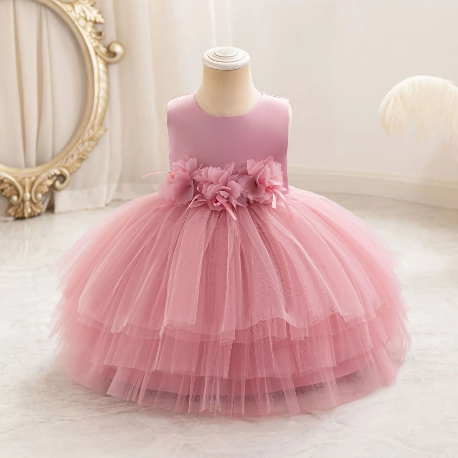 

2025 new children's dress, puffy tulle net tulle dress, princess dress, female flower girl catwalk show host performance dress