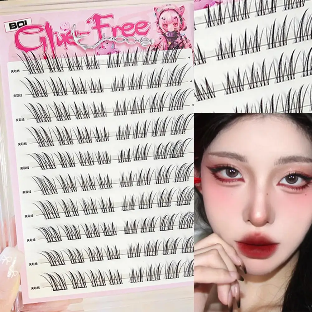 No Glue False Eyelashes Fox Eye Effect, Brown Soft Wispy Cat Eye Lashes Segmented Upper & Lower Lash Set, Natural Daily Look