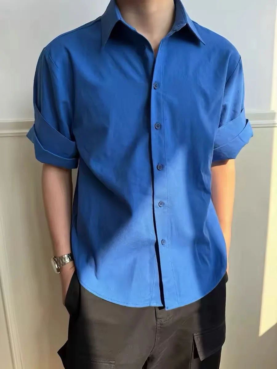 

Casual Style Men's Short Sleeve Shirt Cotton Linen Blend Breathable Comfortable Elegant Summer Shirt Roll up Sleeve Design