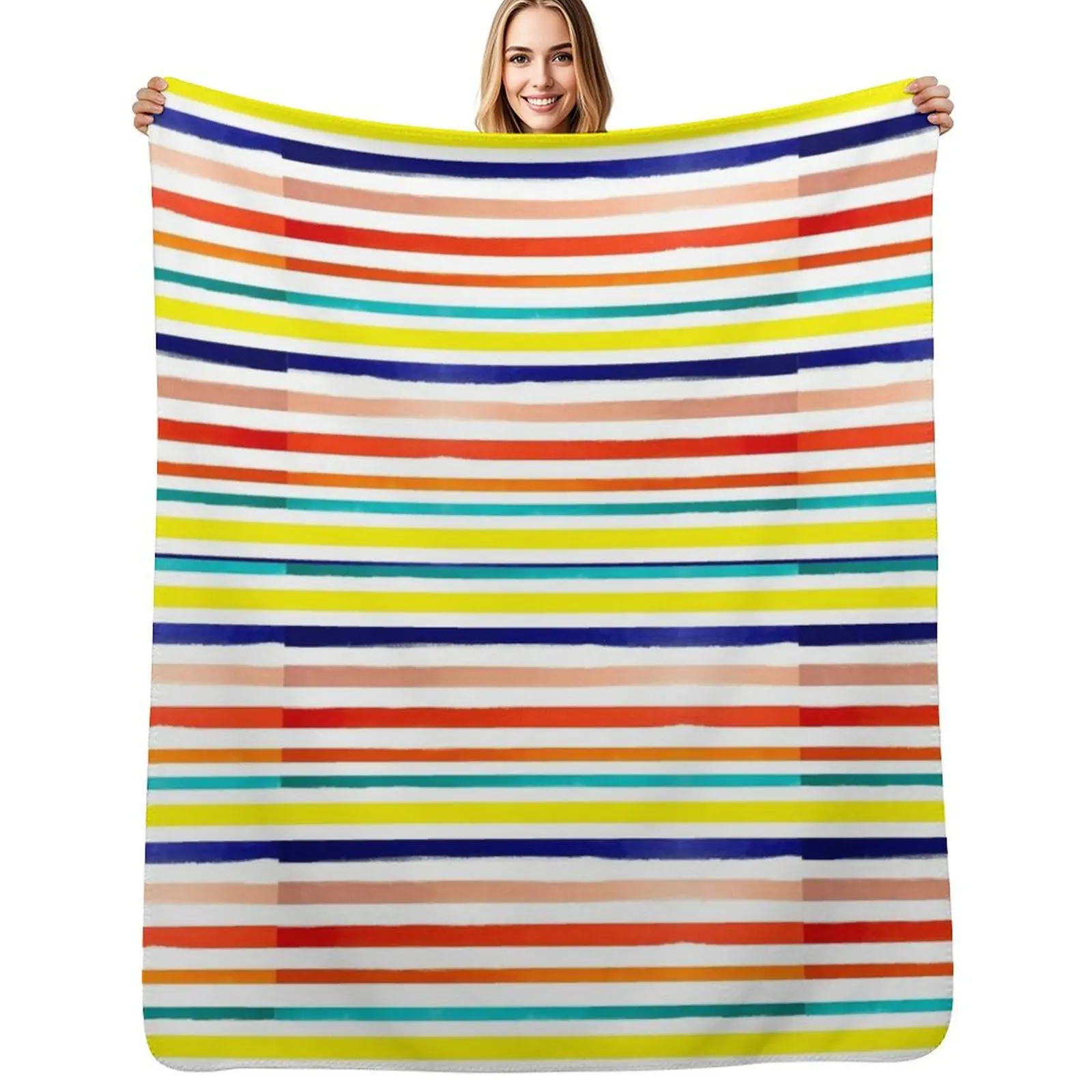 

Bright Watercolor Rainbow Stripes Throw Blanket Heavy Custom christmas gifts Vintage Blankets
