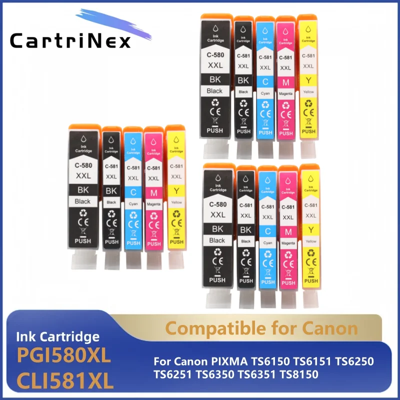 

Compatible For Canon Ink Cartridge PGI580 CLI581 580XL pgi 580 581 Pixma TS705 TR7550 TR8550 TS6150 TS6250 TS8150 TS8250 Printer