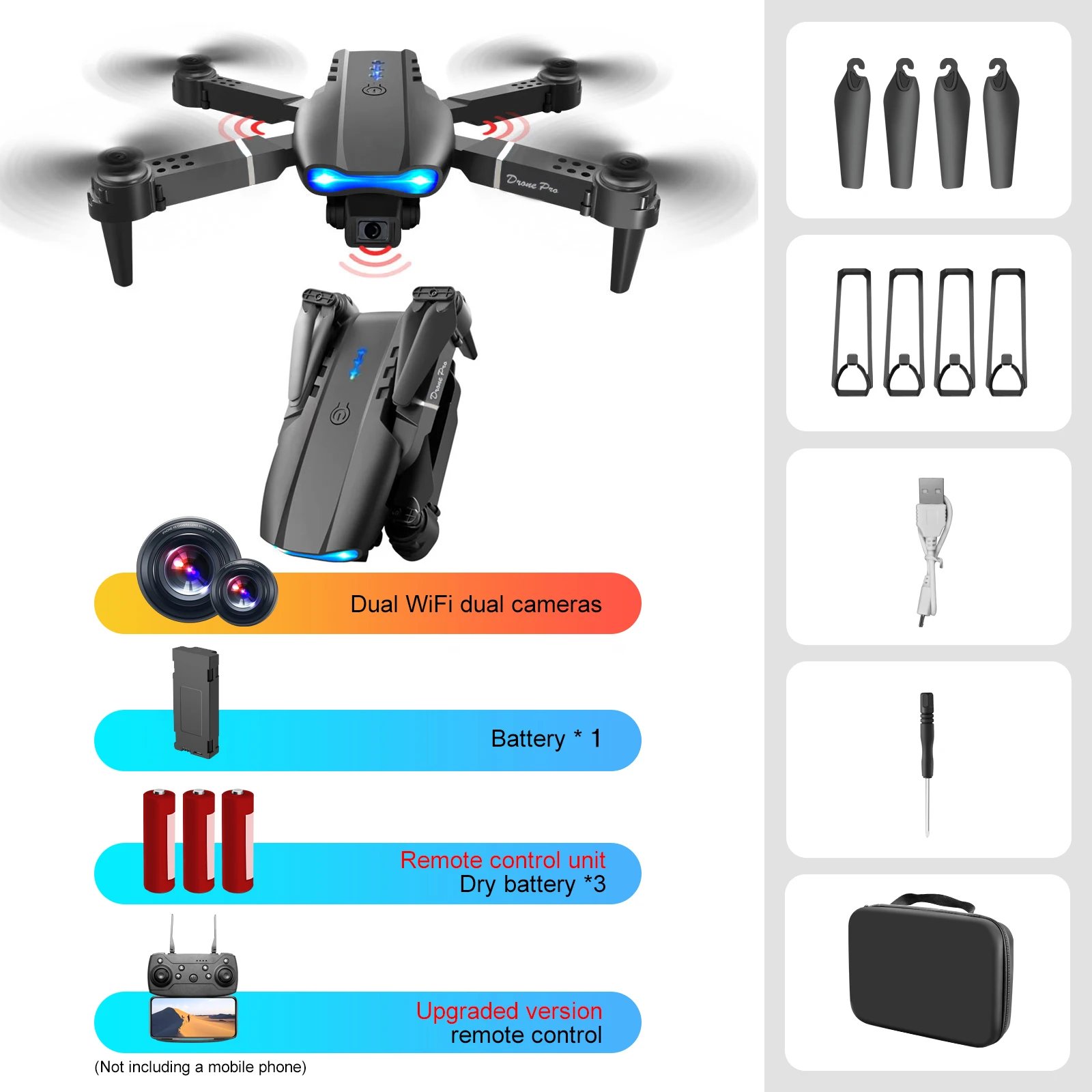 듀얼 SD 카메라-신형 E99 쿼드콥터 UAV 드론: 와이파이 FPV, 정밀 호버링 광학 플로우 포지셔닝.